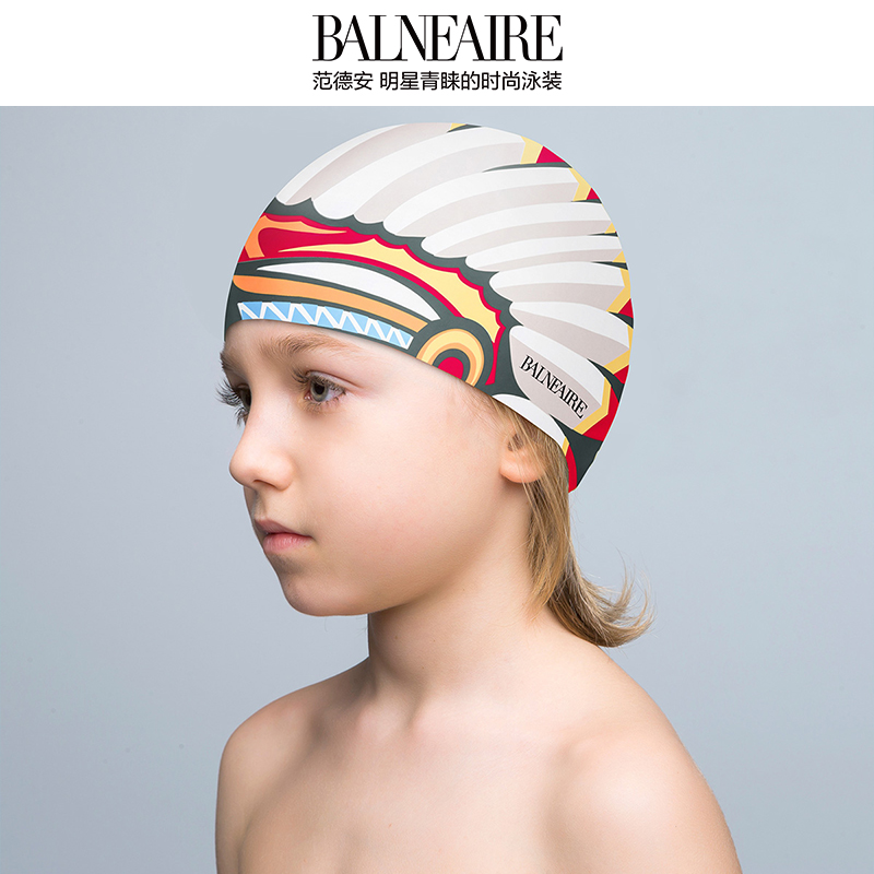范德安儿童印第安风硅胶泳帽